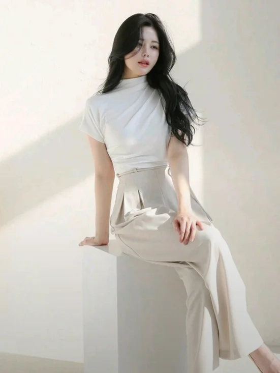 White Drape Mock Neck Top - Picture 2 of 5